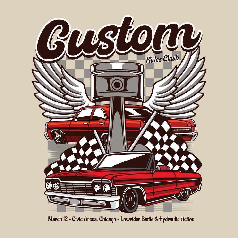 Custom Muscle Lowrider Red Car Illustration vector