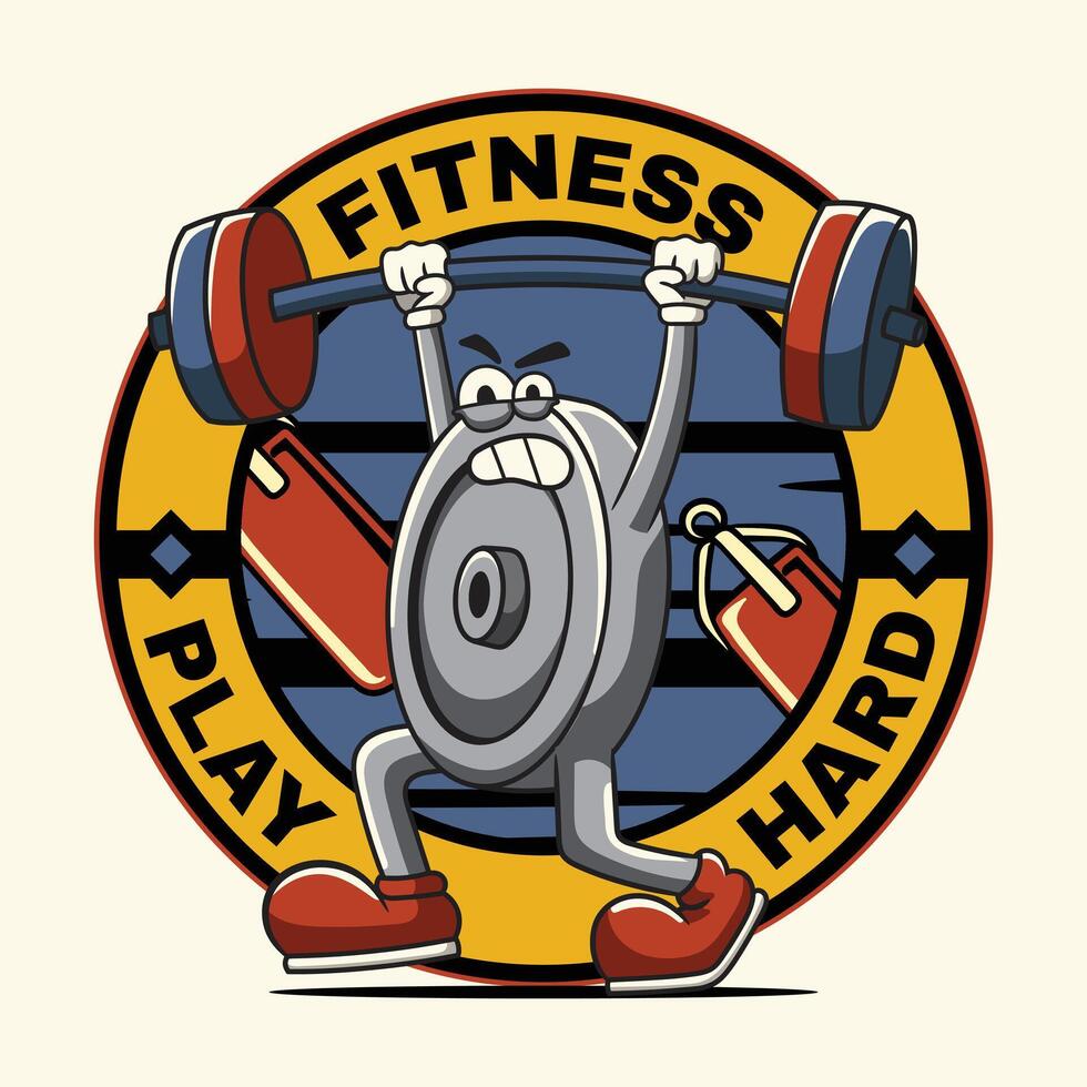 Stronger Weight Plate lifting Barbell in Retro Cartoon Character vector
