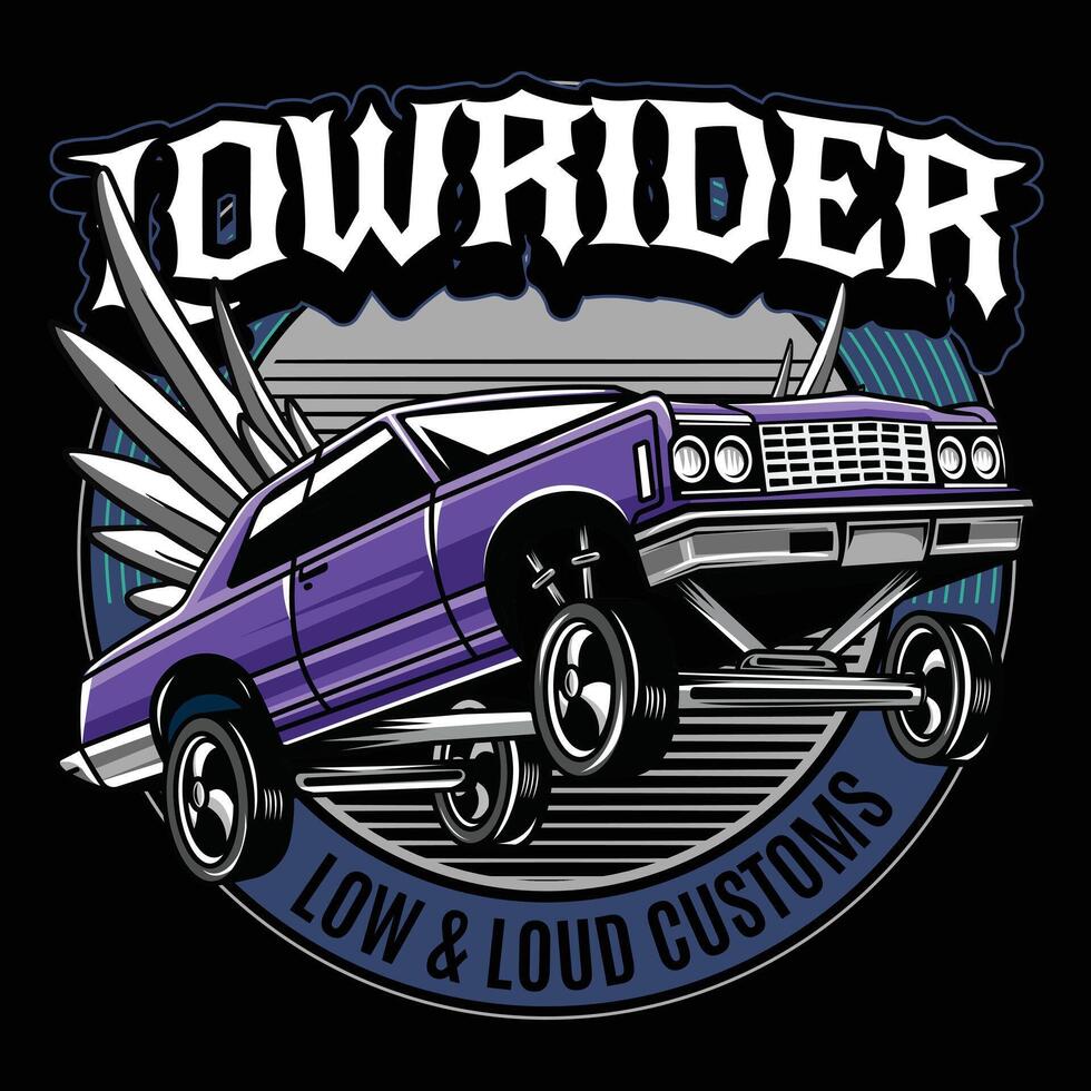 Bouncing Retro Lowrider Car Illustration for Apparel vector