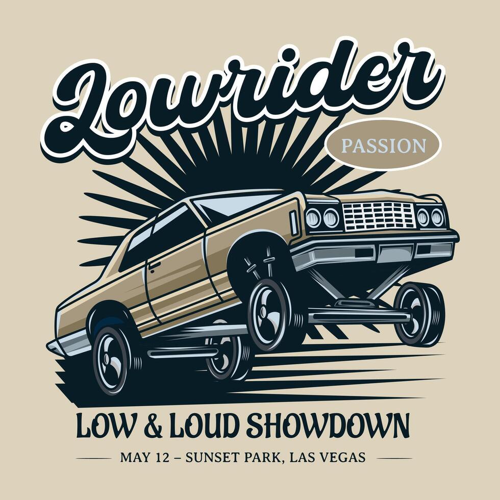 Retro Lowrider Car Illustration for flyer and poster vector