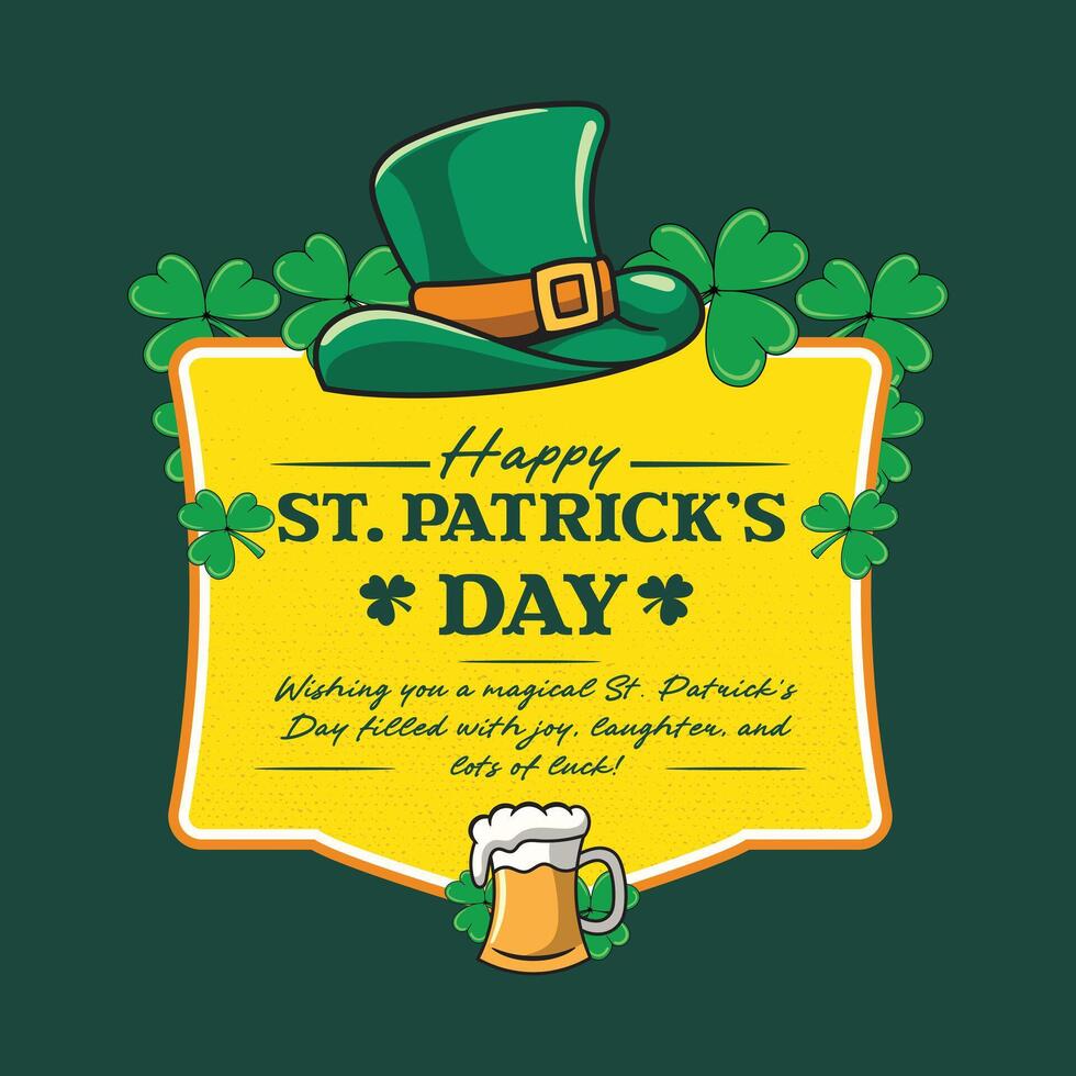 Happy Saint Patrick's Day with Clover Leaf Retro Cartoon vector