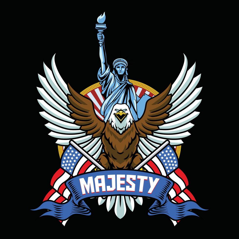 4th of July Independence Day Bald Eagle and Statue of Liberty Illustration vector