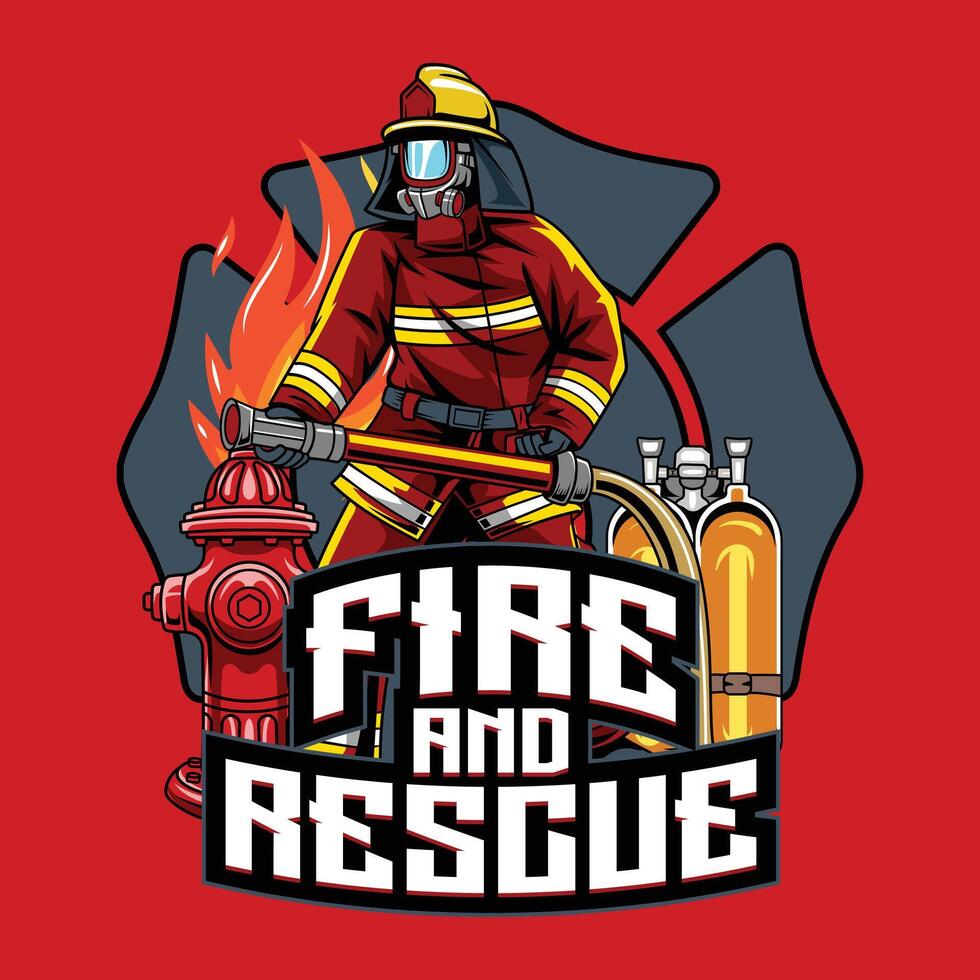 Fire and Rescue Firefighter Day May 4 Illustration for sticker, poster, flyer, brochure, invitation, greeting card, banner, campaign, t-shirt, apparel, social media, template vector