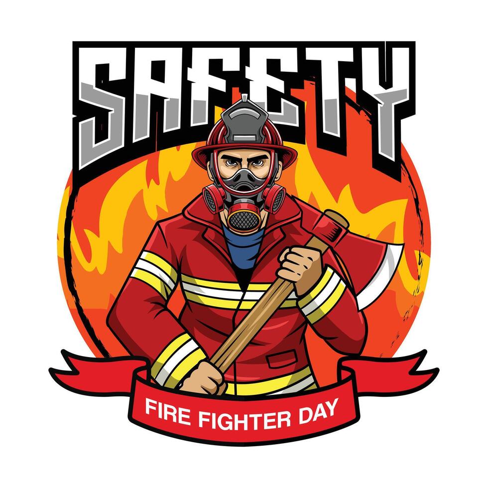 Safety Firefighter Day May 4 Illustration for sticker, poster, flyer, brochure, invitation, greeting card, banner, campaign, t-shirt, apparel, social media, template vector