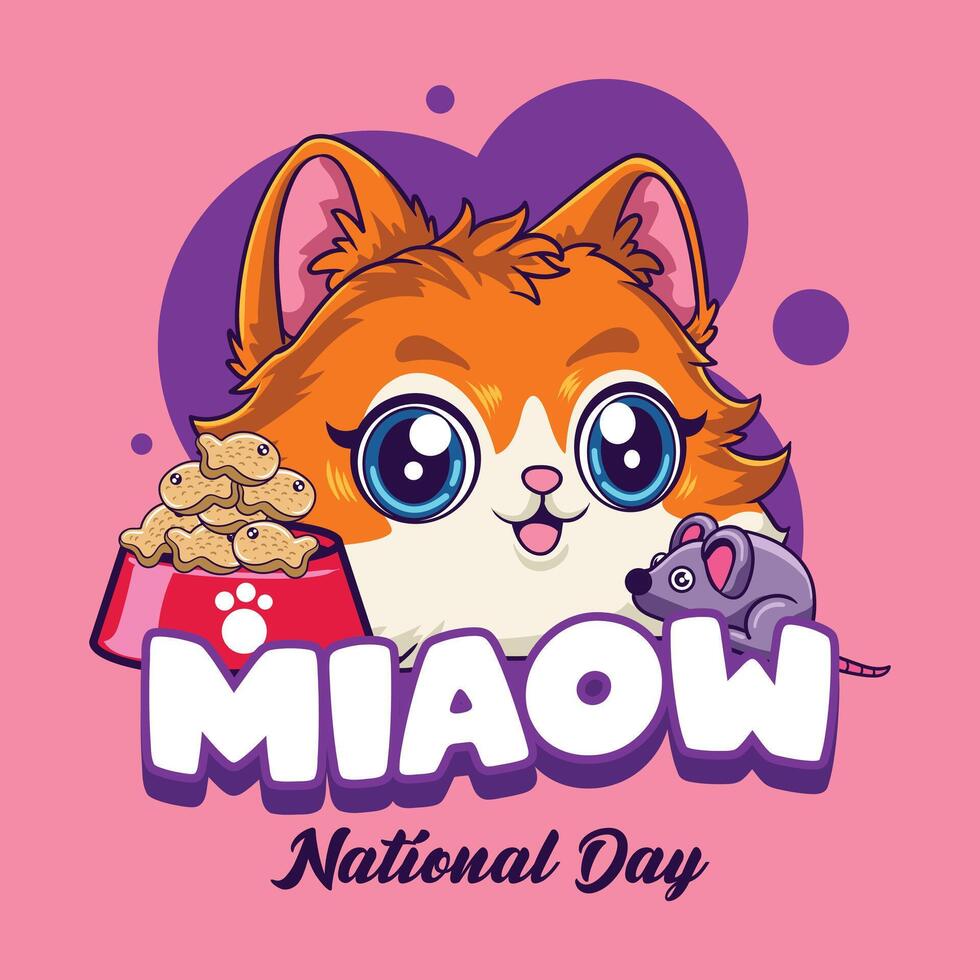 National Cat Day funny cartoon illustration for sticker and badge vector