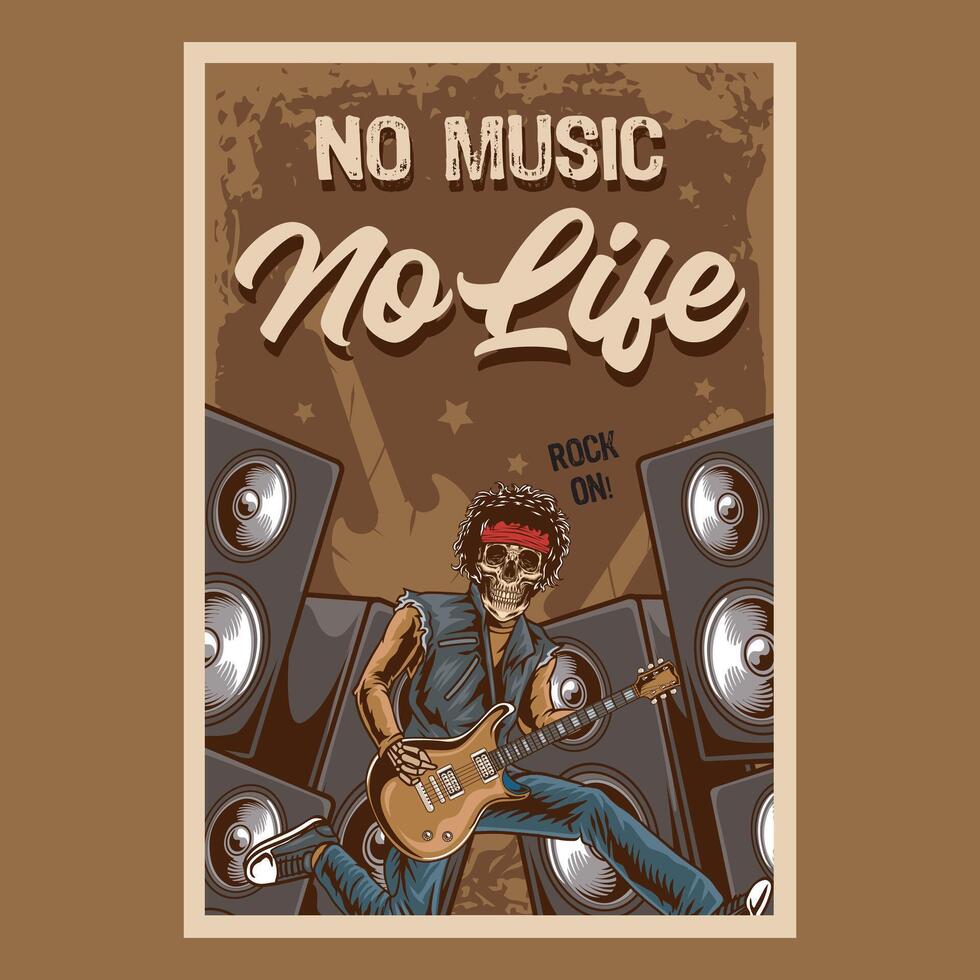 Retro Rock and roll night party festival concert poster flyer with skull play guitar and speaker illustration vector