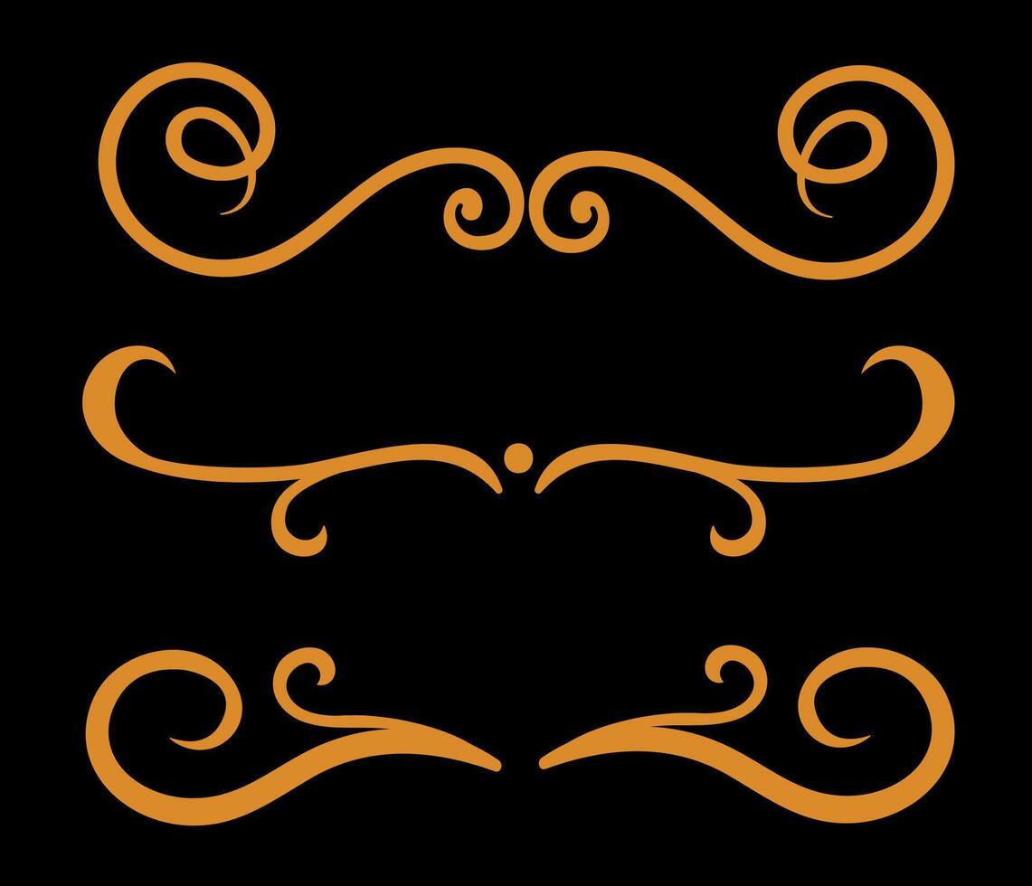 Calligraphic ornamental element set on orange colour vector