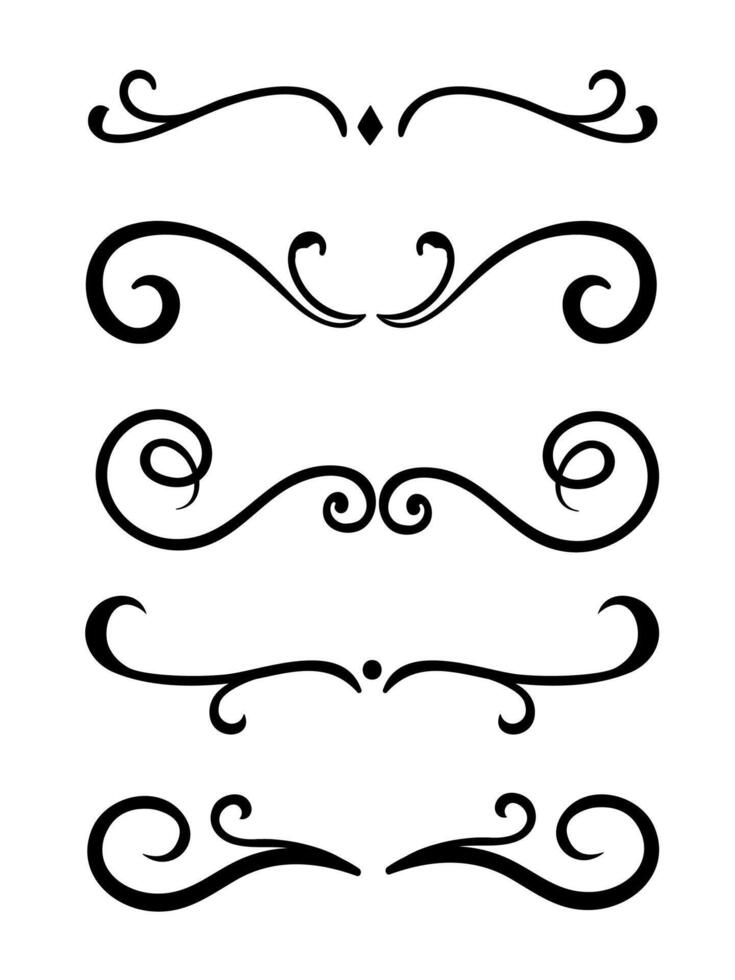 Calligraphic 5 ornamental element set divider art on black vector
