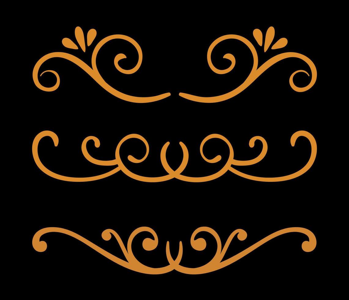 Calligraphic 3 ornamental element set art in orange vector