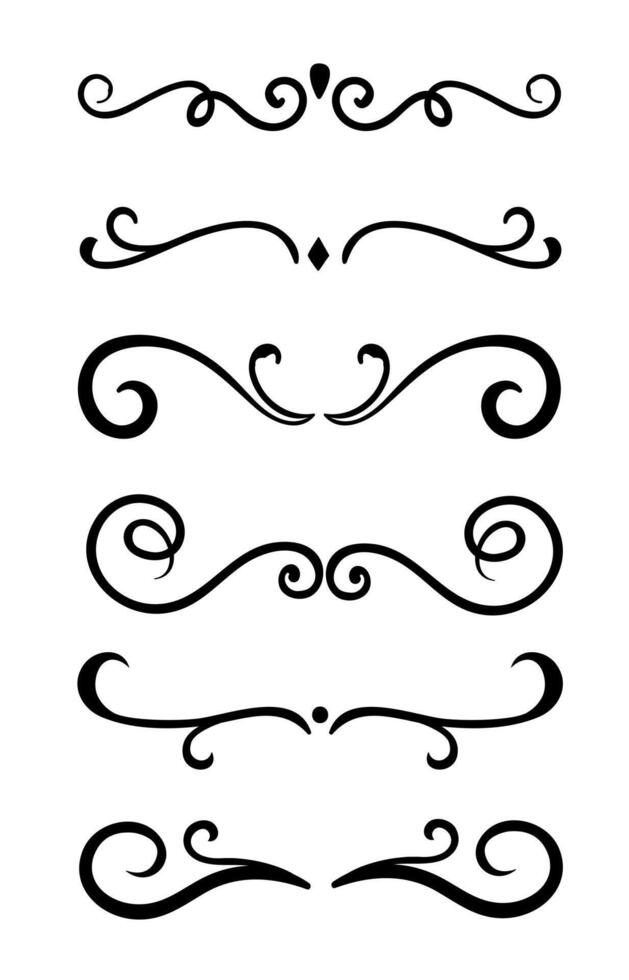 Calligraphic ornamental 6 element set on black vector