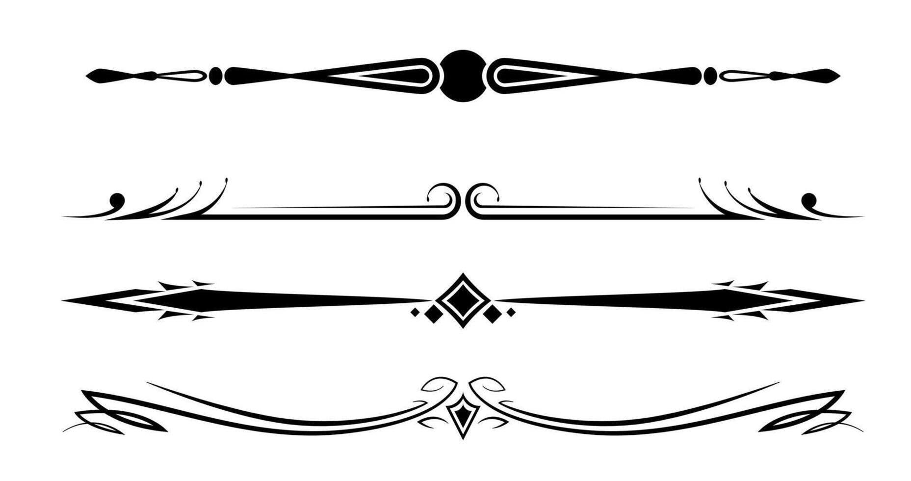 Calligraphic 4 ornamental art divider collection on white background vector