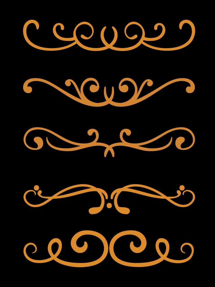 Calligraphic 5 ornamental art element set on orange vector