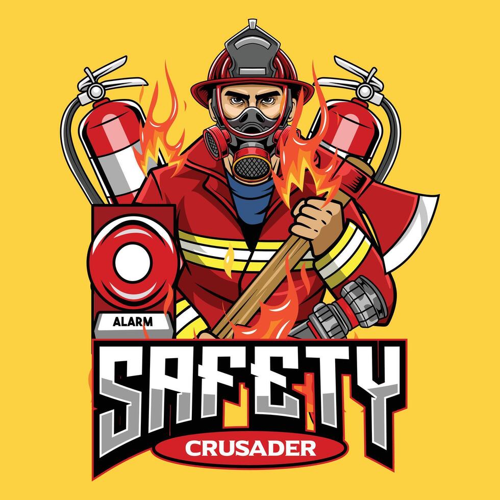 International Firefighter Day Safety Crusader Illustration for sticker, poster, flyer, brochure, invitation, greeting card, banner, campaign, t-shirt, apparel, social media, template vector
