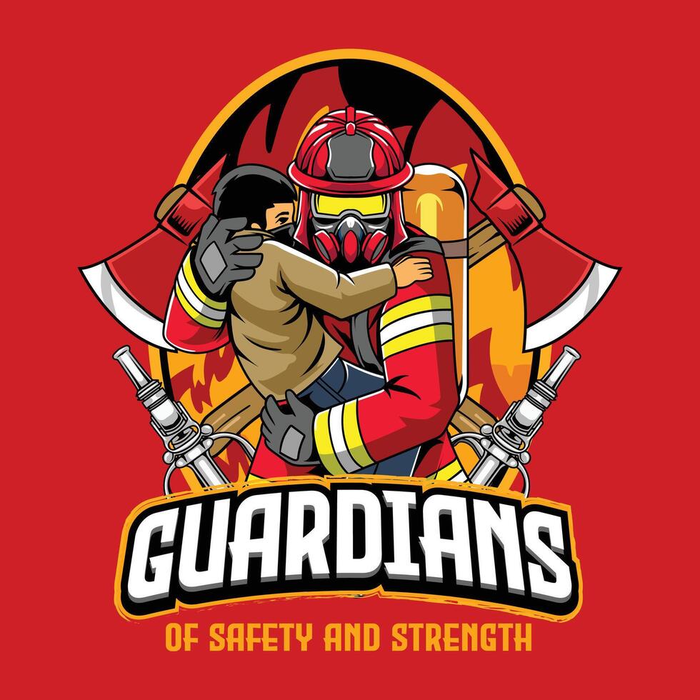 Guardian Firefighter Day May 4 Illustration for sticker, poster, flyer, brochure, invitation, greeting card, banner, campaign, t-shirt, apparel, social media, template vector