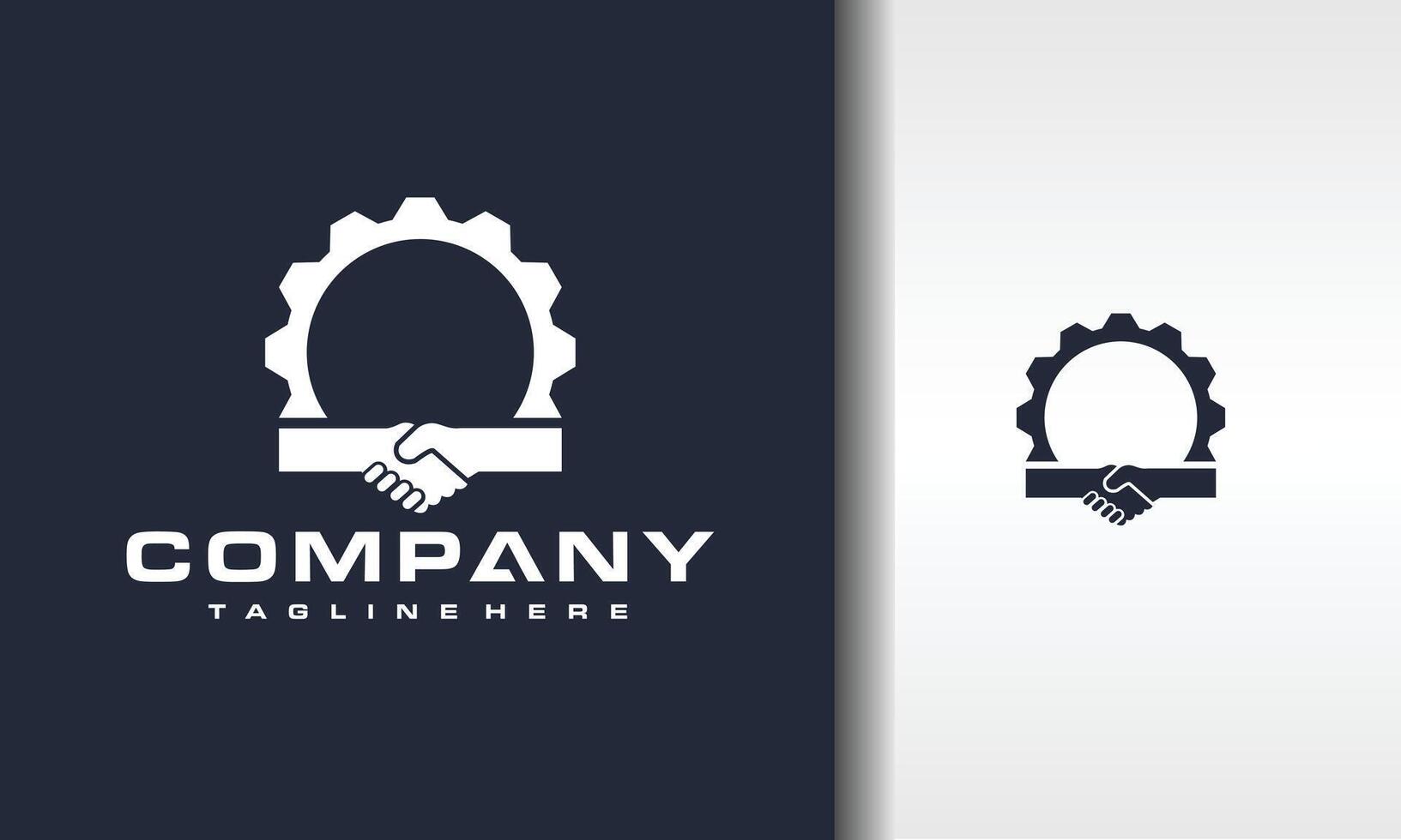 gear machine shaking hands logo vector
