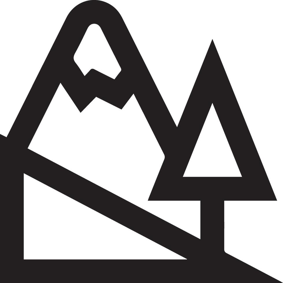 A black and white logo of a mountain and trees vector