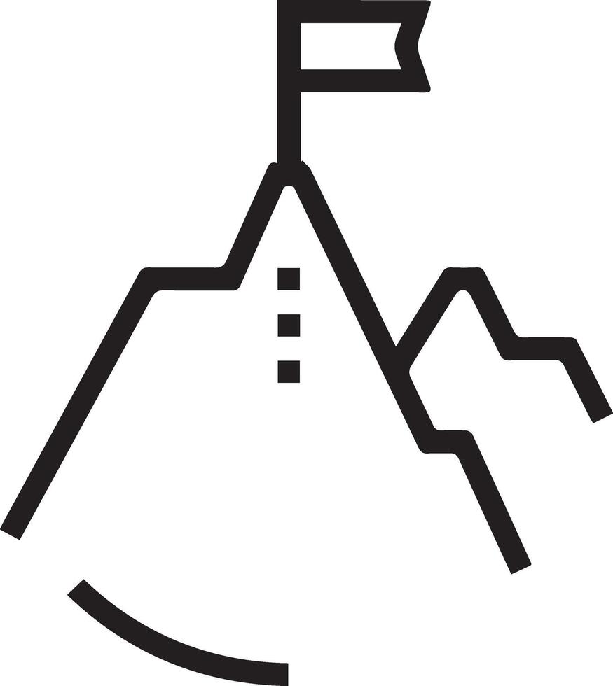 A black and white image of a mountain with a flag on top vector