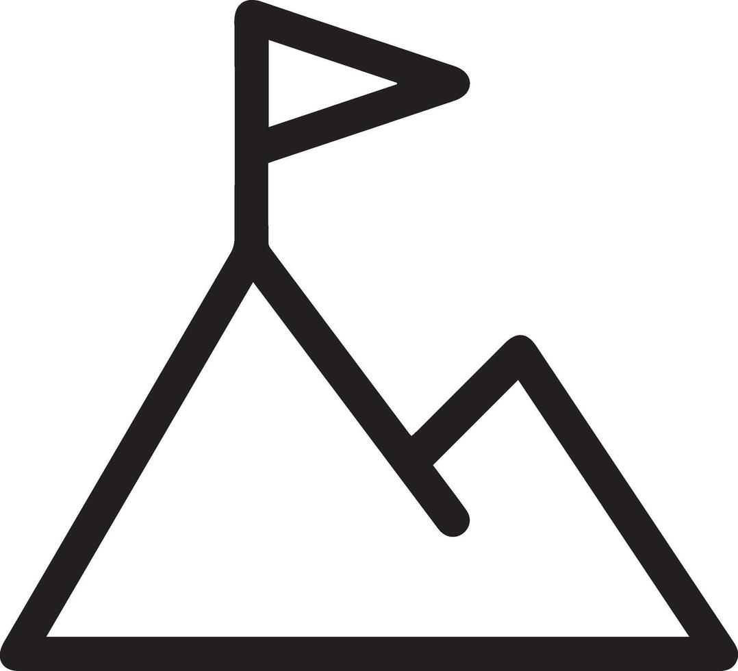 A black and white mountain icon with a flag on top vector