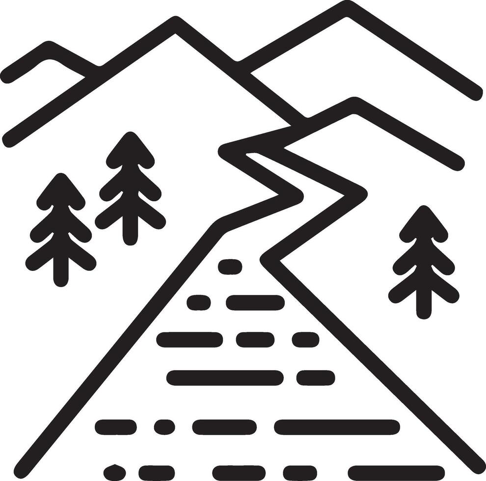 A black and white illustration of a mountain road vector