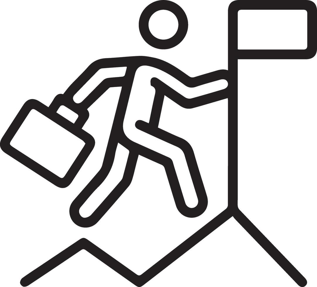 Businessman climbing up a mountain line icon vector