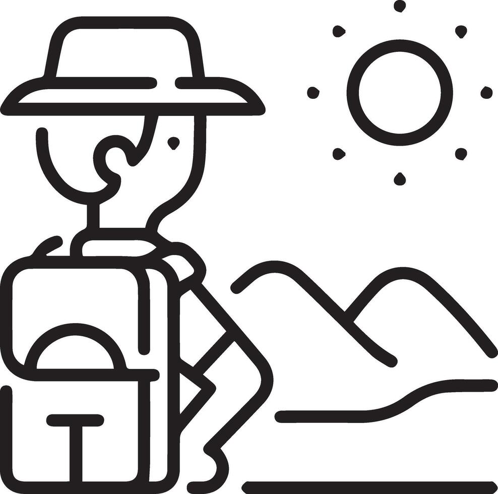 A man with a backpack and hat is standing in the desert vector