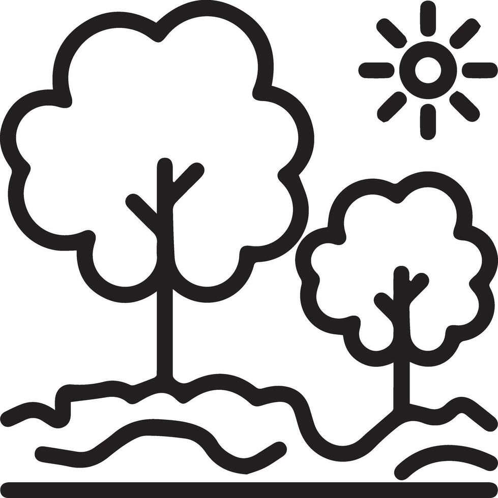 A black and white image of trees and sun vector