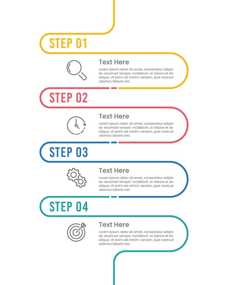 Vertical line infographic 4 steps to success. Presentation, Banner, Brochure and Plan. vector