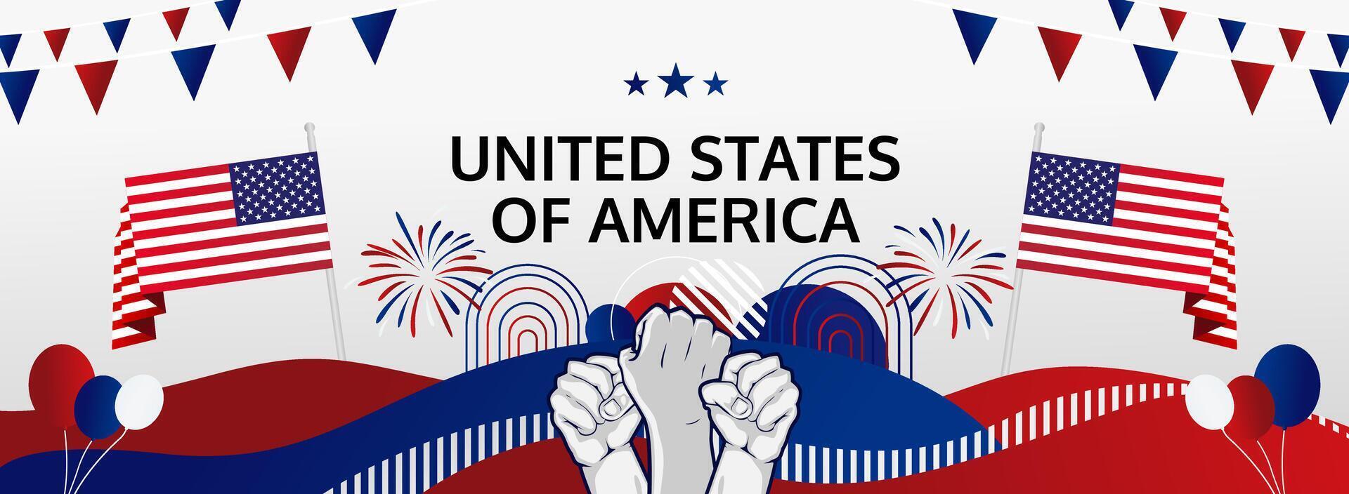 Creative abstract art in USA flag hues for the 4th of July. Ideal for posters, web banners, and holiday greeting cards with bold typography. vector