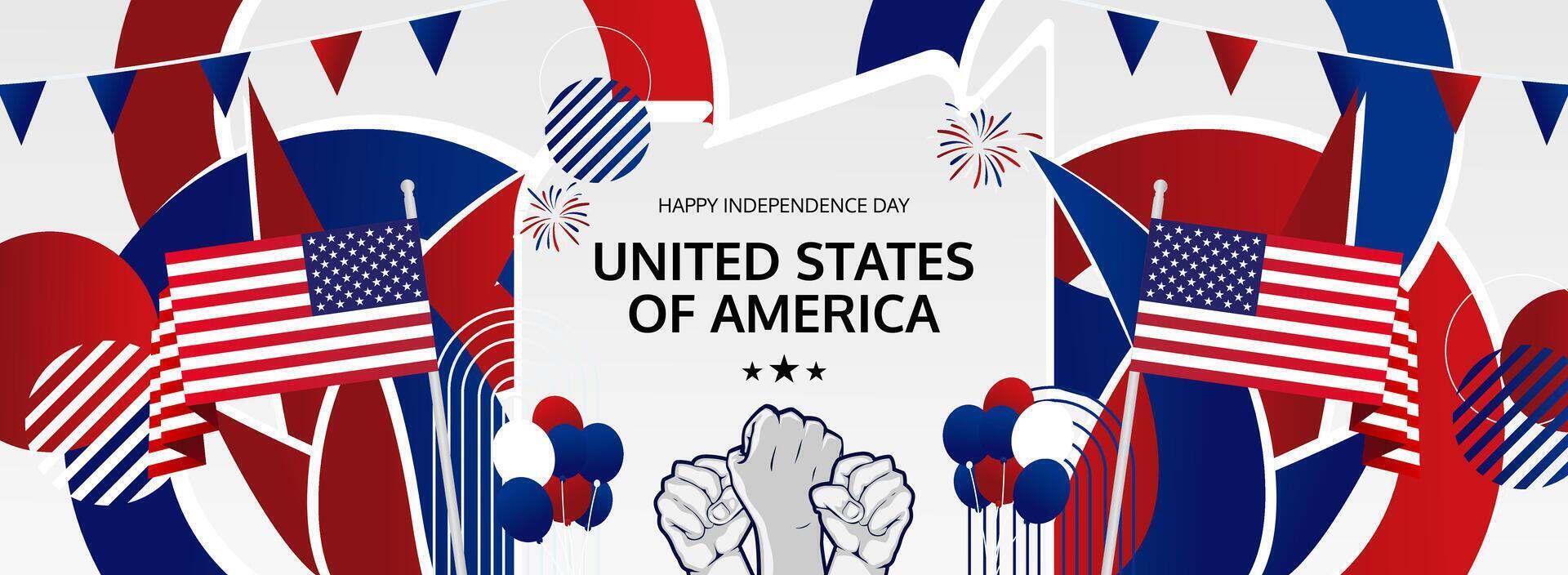 USA Independence Day abstract art in red, white, and blue. Perfect for 4th of July banners, greeting cards, and posters with text. Happy Independence day United States vector