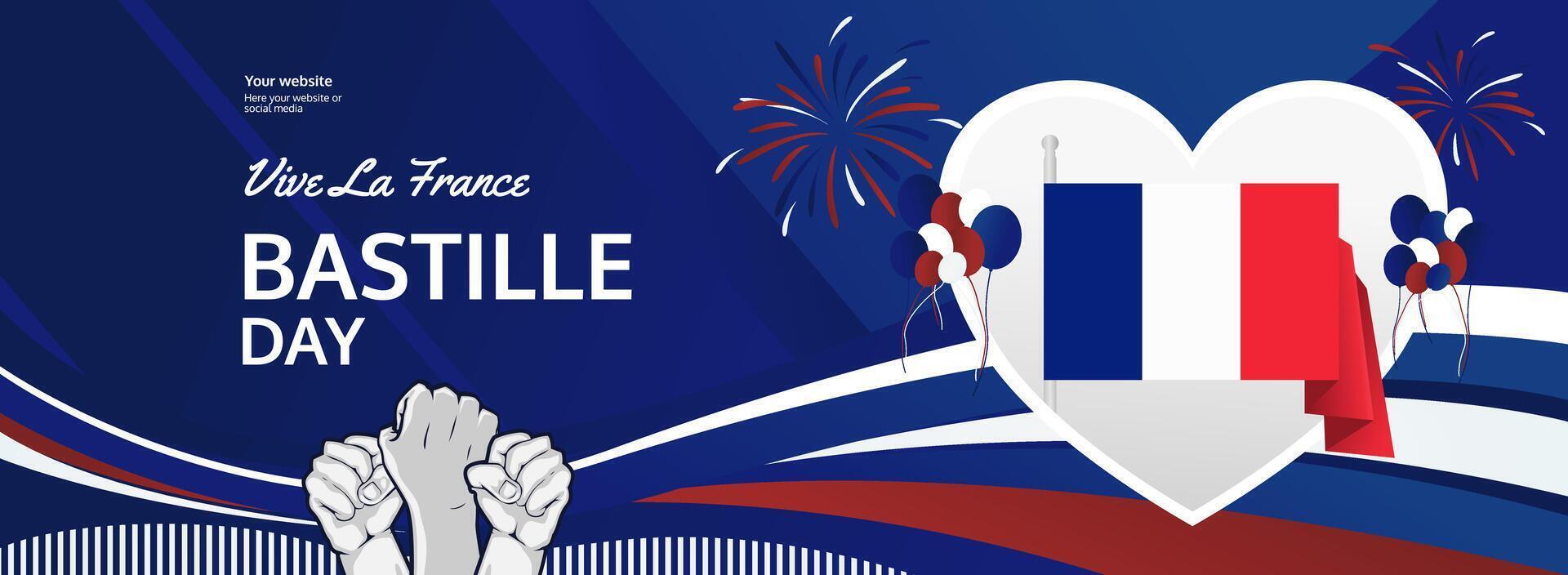 Celebrate Bastille Day with a vibrant French flag-inspired design, filled with abstract art and national pride. Happy National Day of France. vector