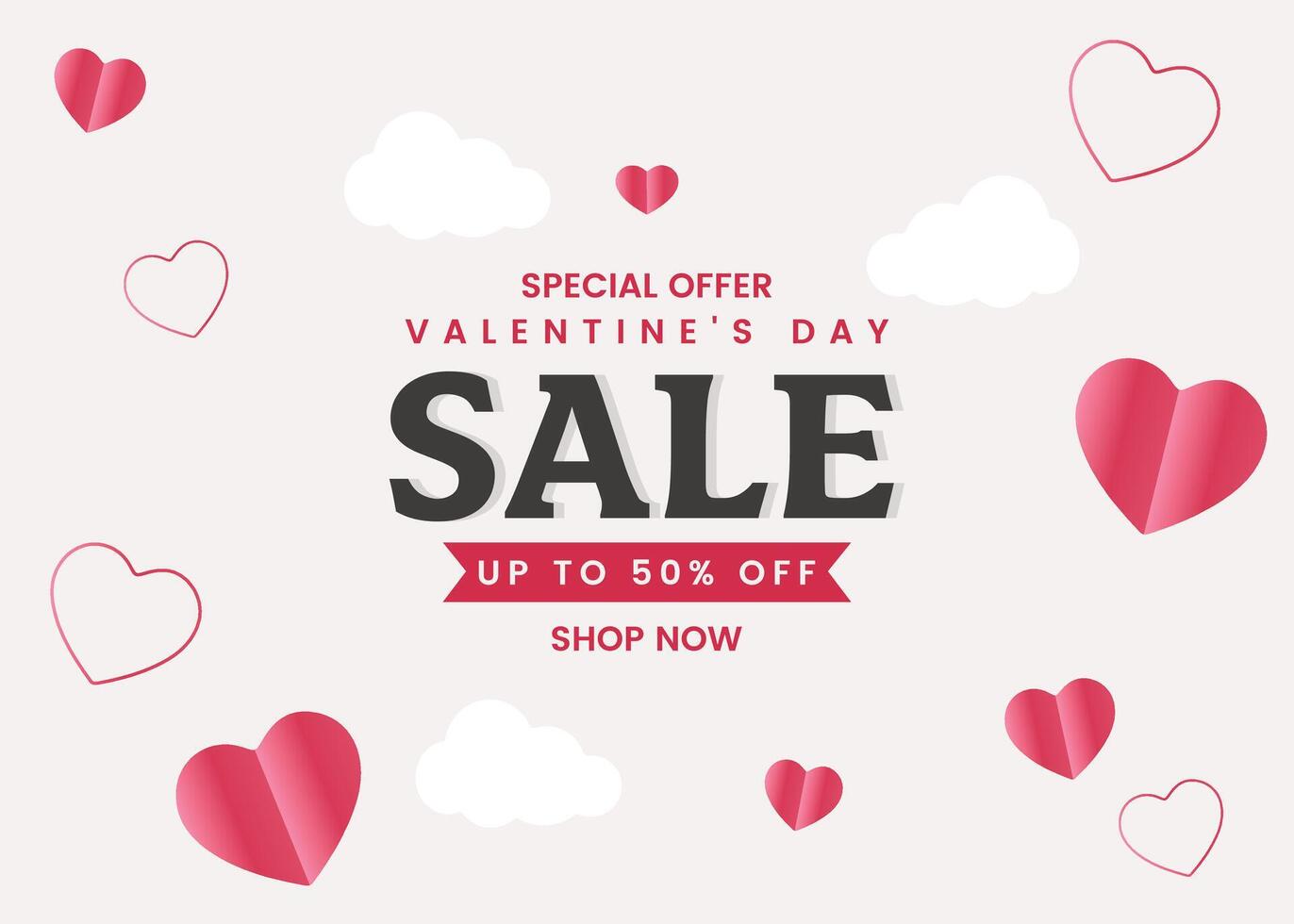 Valentine's Day sale cover with small 3D paper hearts on a pink background. Perfect for special offers and business advertising with a romantic touch and charming design. vector