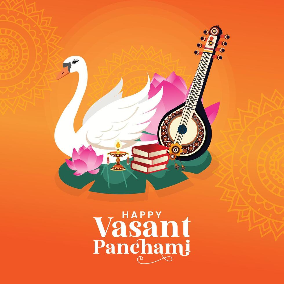 Sarasvati for happy Vasant Panchami Puja of India. greeting card ,banner ,flyer ,post illustration design vector