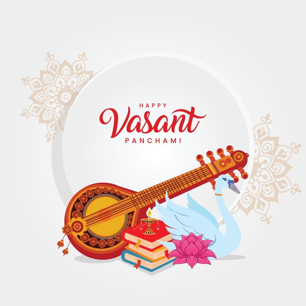 Happy Vasant Panchami Indian Hindu festival greeting ethnic background design vector
