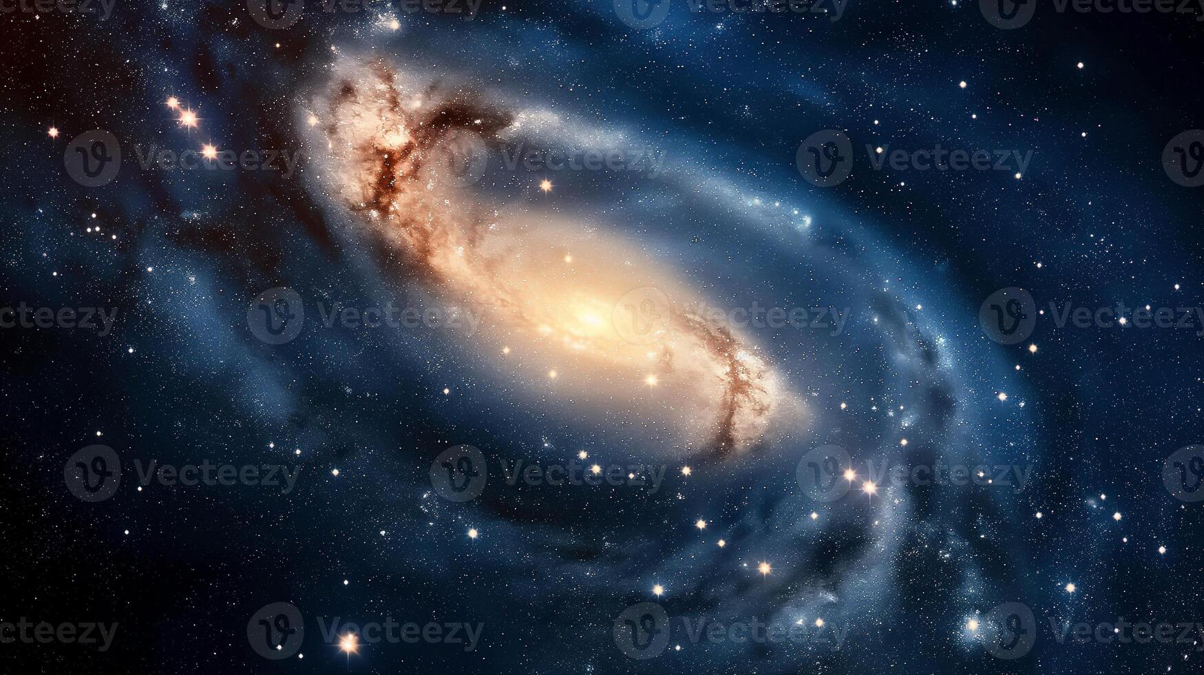 Rotating spiral galaxy with shiny arms image. Glowing spiraling formation in starry space photography scene wallpaper. Wonder of deep unexplored space concept photorealistic photo