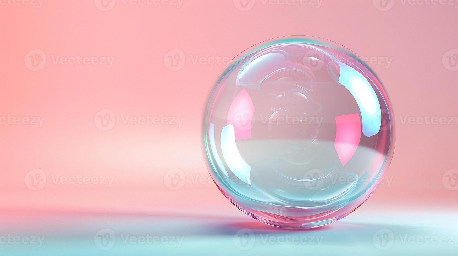 Single transparent bubble with soft pink blue reflections 3d rendering image photo