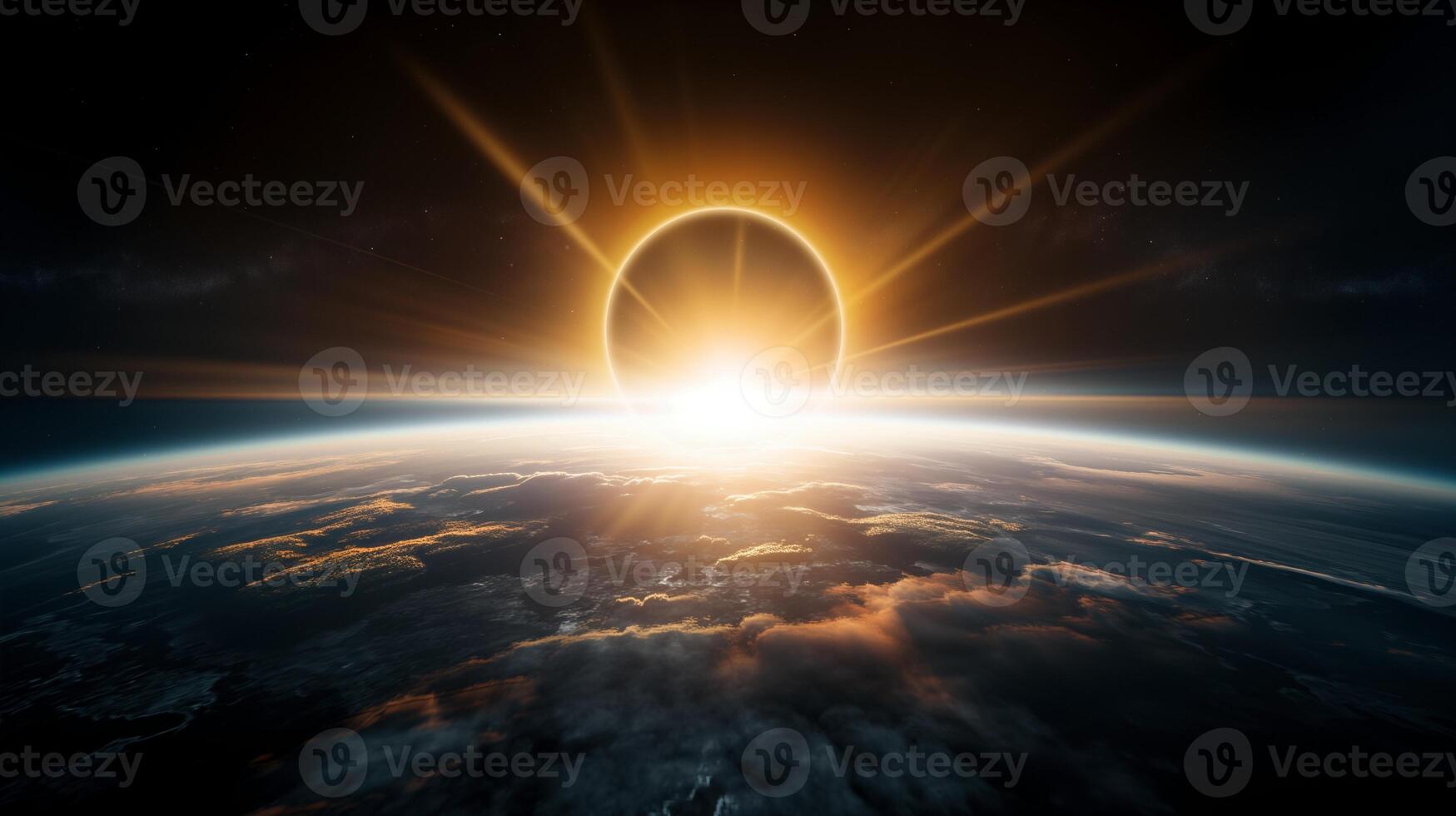 Impressive sun eclipse over earth globe image photo
