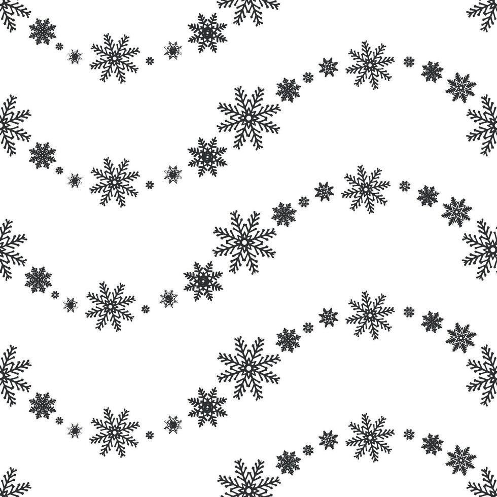 Snowflakes waves seamless pattern. graphic illustration for Christmas or New Year festive design. Ice stars for winter holiday background. Festive template for card, wallpaper, wrapping, fabric vector