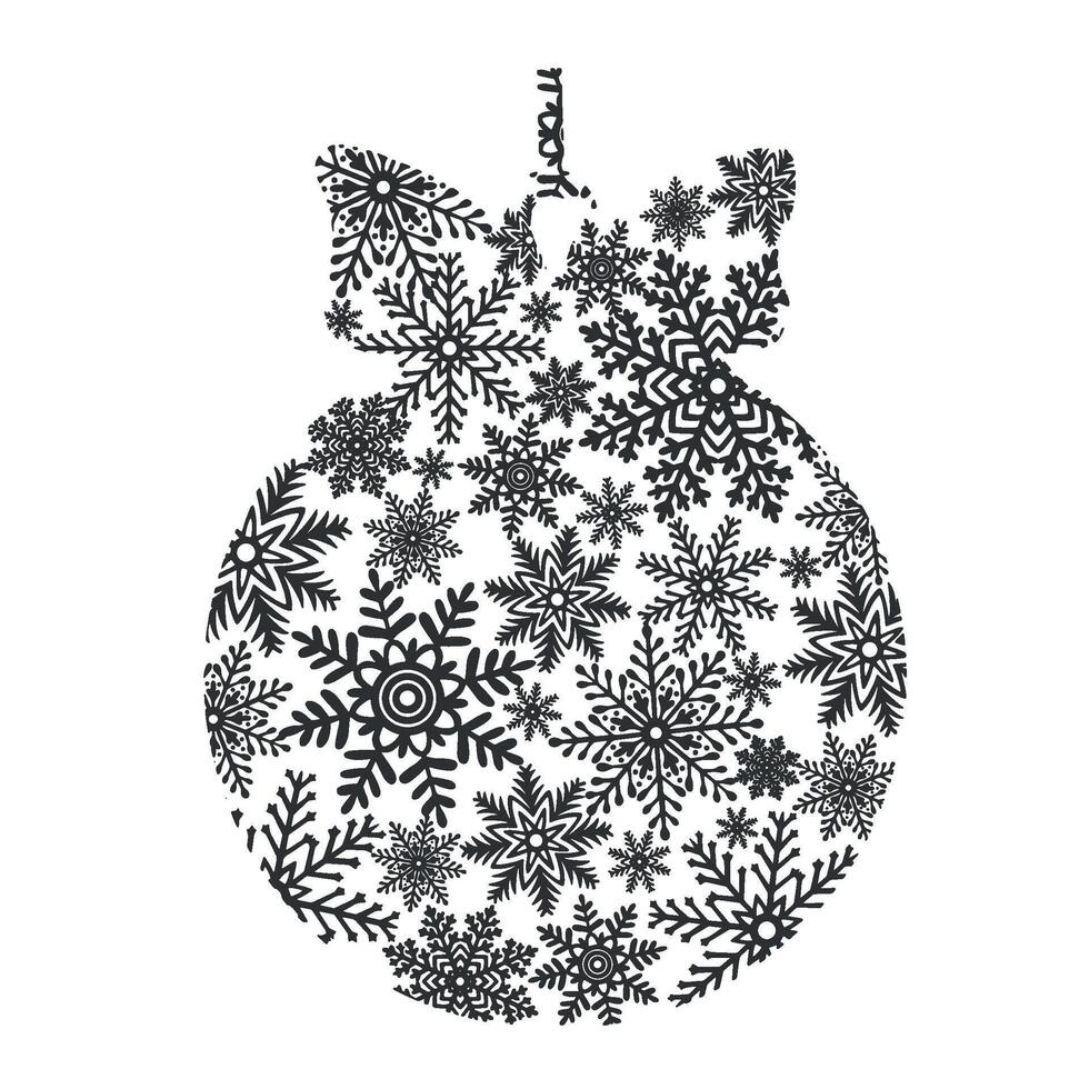 Snowflakes in christmas tree ball shape. graphic illustration for Christmas and New Year design. Ice stars for winter holiday design. Isolated clipart for web page, card, print, showcase, sale. vector