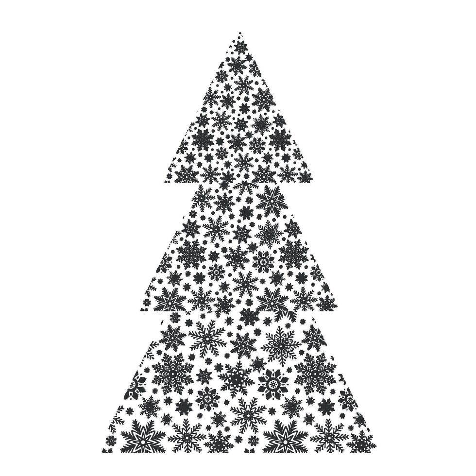Snowflakes in christmas tree shape. graphic illustration for Christmas and New Year decoration. Ice stars for winter holiday design. Isolated clipart for web design, card, print, showcase, sale vector