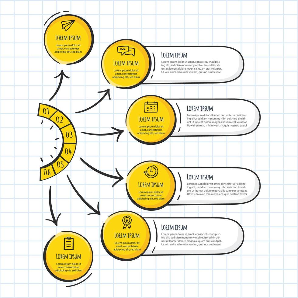 Visual representation of a workflow process with highlighted steps and descriptions for effective understanding vector