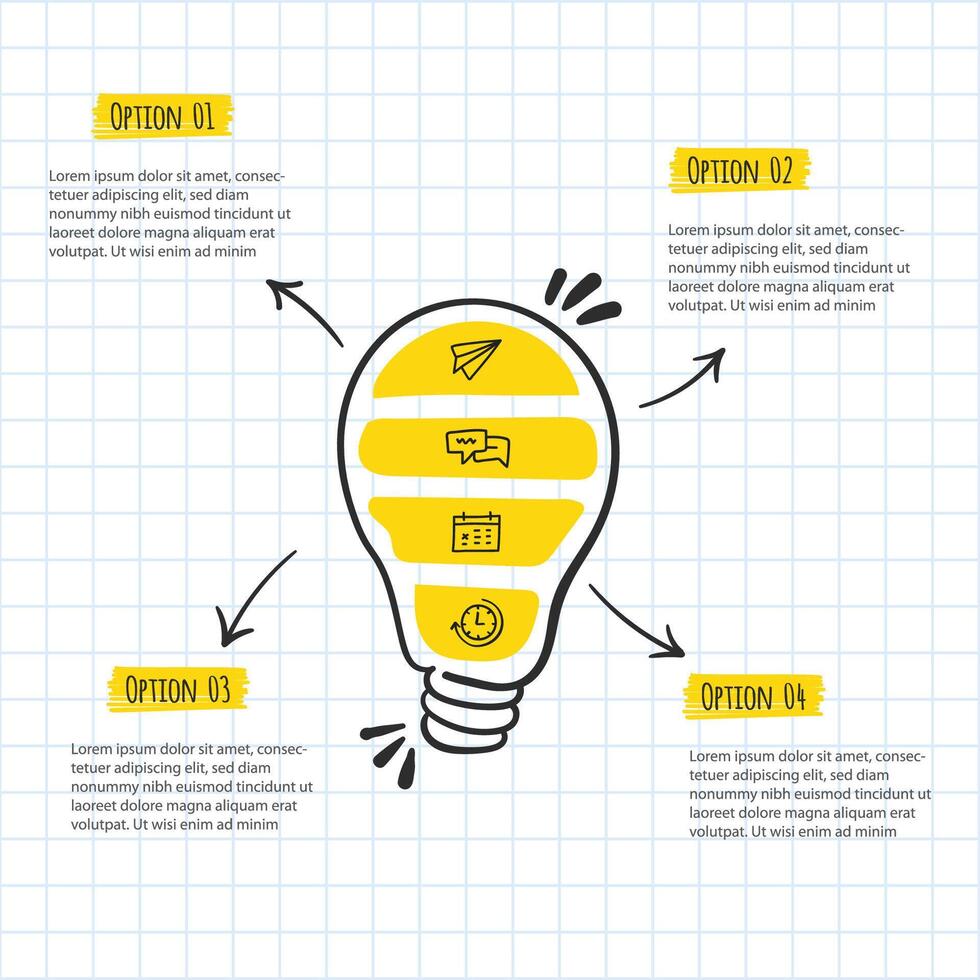 Creative infographic showcasing four options for idea generation on a notepad background vector