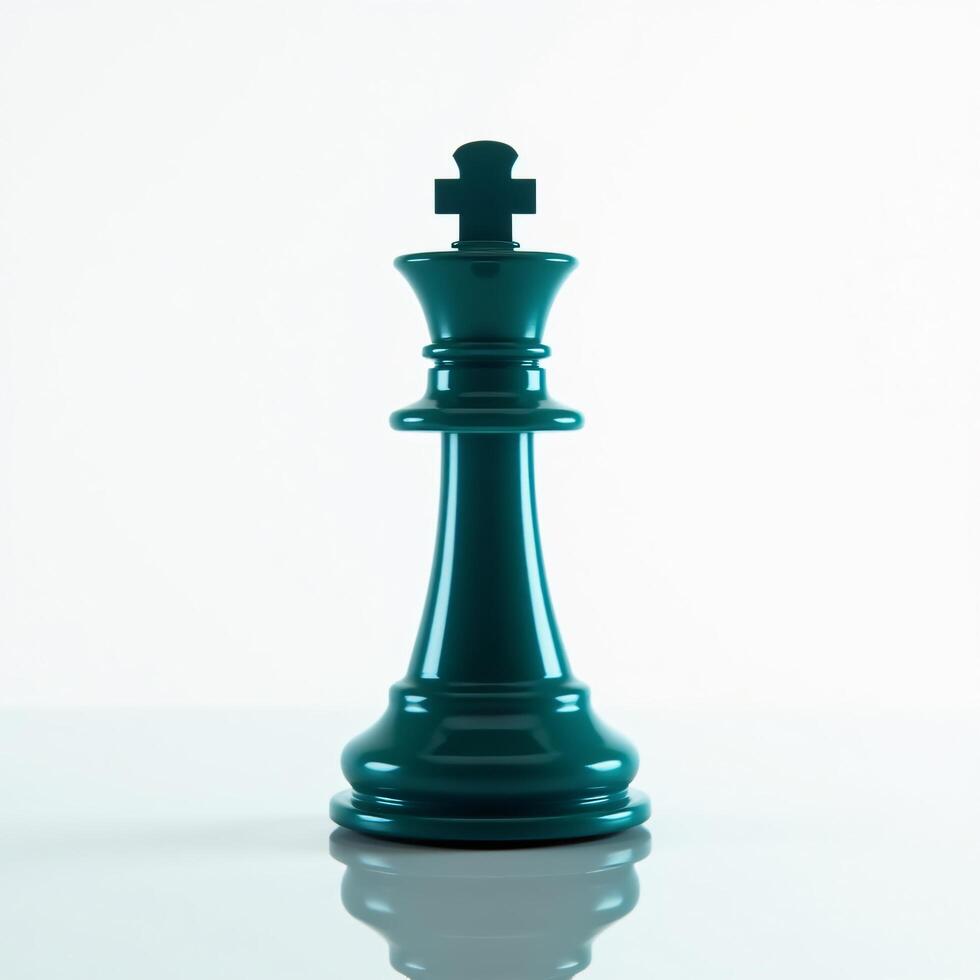 Turquoise Chess King Piece with Reflection on White Background photo