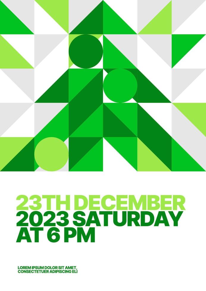 Layout template with abstract Christmas tree for flyer, post card, poster, banner, Christmas party invite. Happy New Year and Merry Christmas. Christmas tree made of geometric shapes. vector