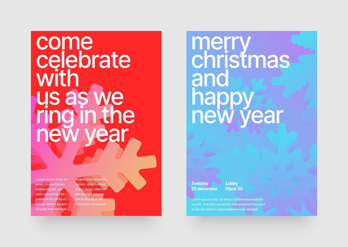 Layout template with snowflakes for flyer, greeting card, poster, banner, Christmas party invite. Happy New Year and Merry Christmas banner with typography. vector