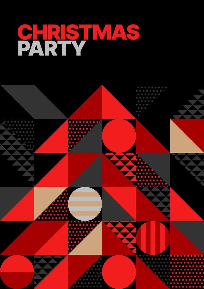 Happy New Year and Merry Christmas. Layout template with abstract Christmas tree for flyer, greeting card, poster, banner, Christmas party invite. Christmas tree made of geometric shapes. vector