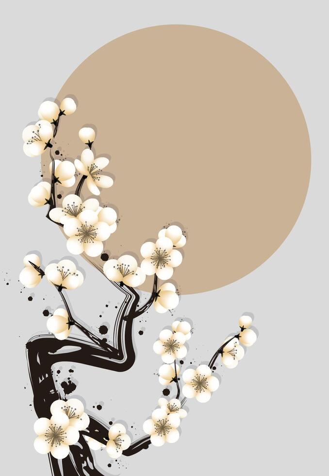 Round border background white plum blossom straight background vector