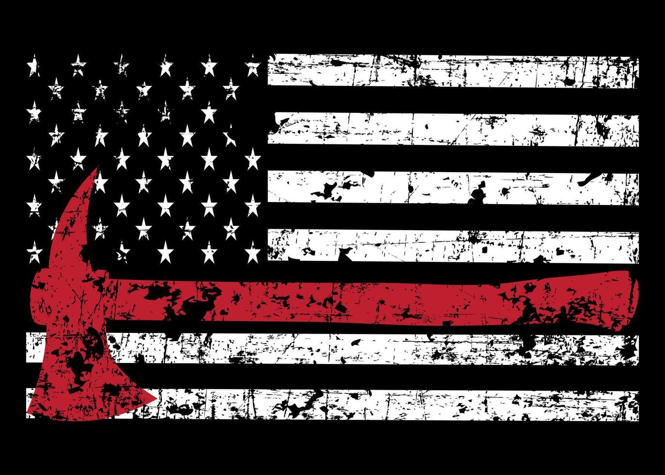 Fire Fighter Axe With American Grunge Flag vector