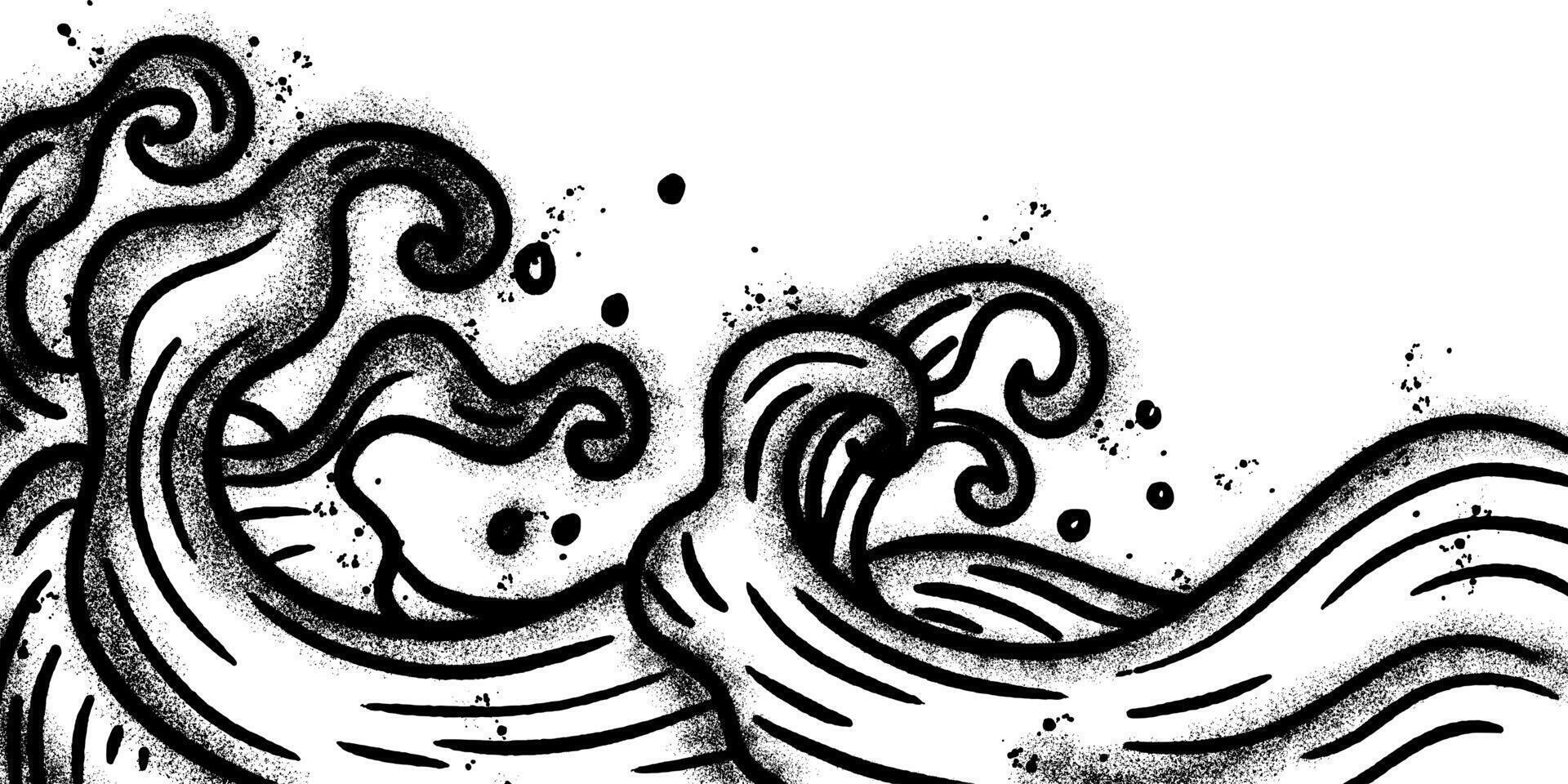 Spray Painted Graffiti Japan Ocean Sea Wave icon isolated on white background. vector