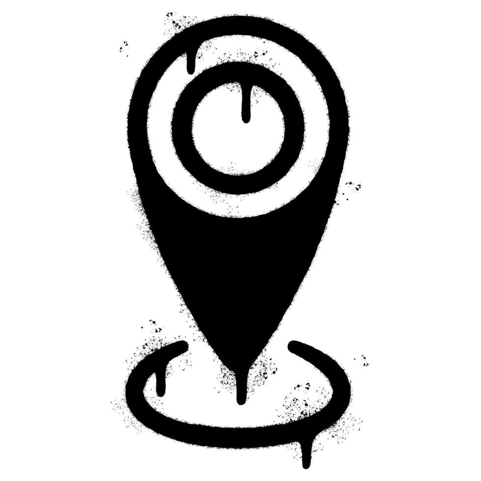 Spray Painted Graffiti Map pointer icon Sprayed isolated with a white background. graffiti GPS location symbol with over spray in black over white. vector