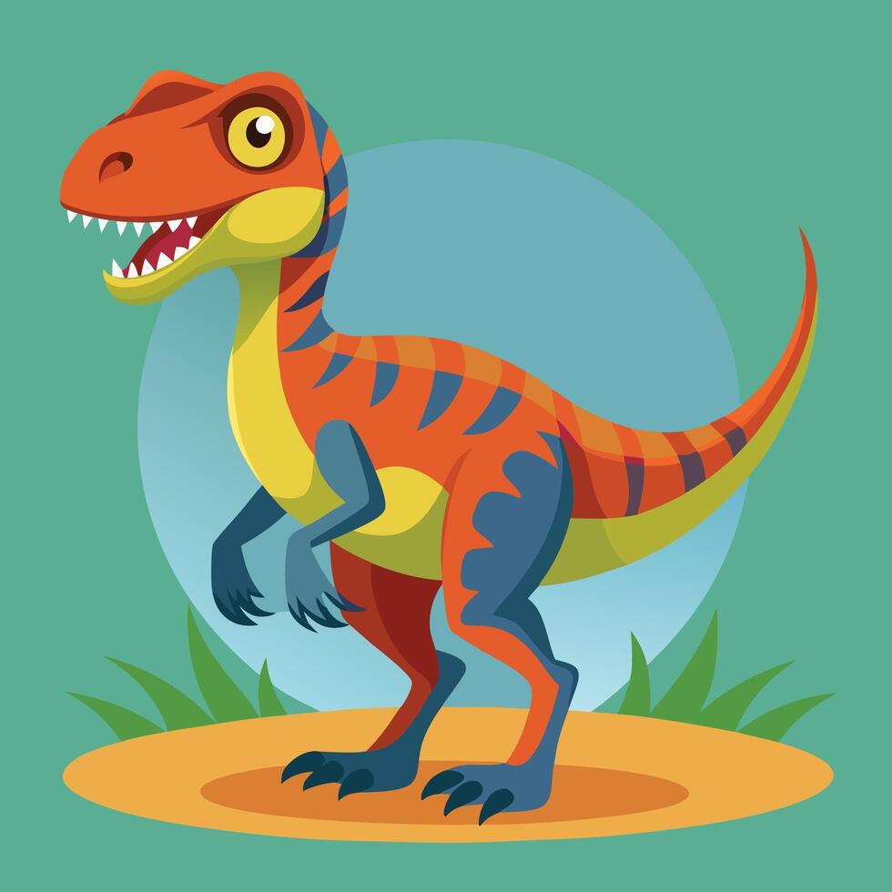 A cartoon t - rex dinosaur standing on a green background vector